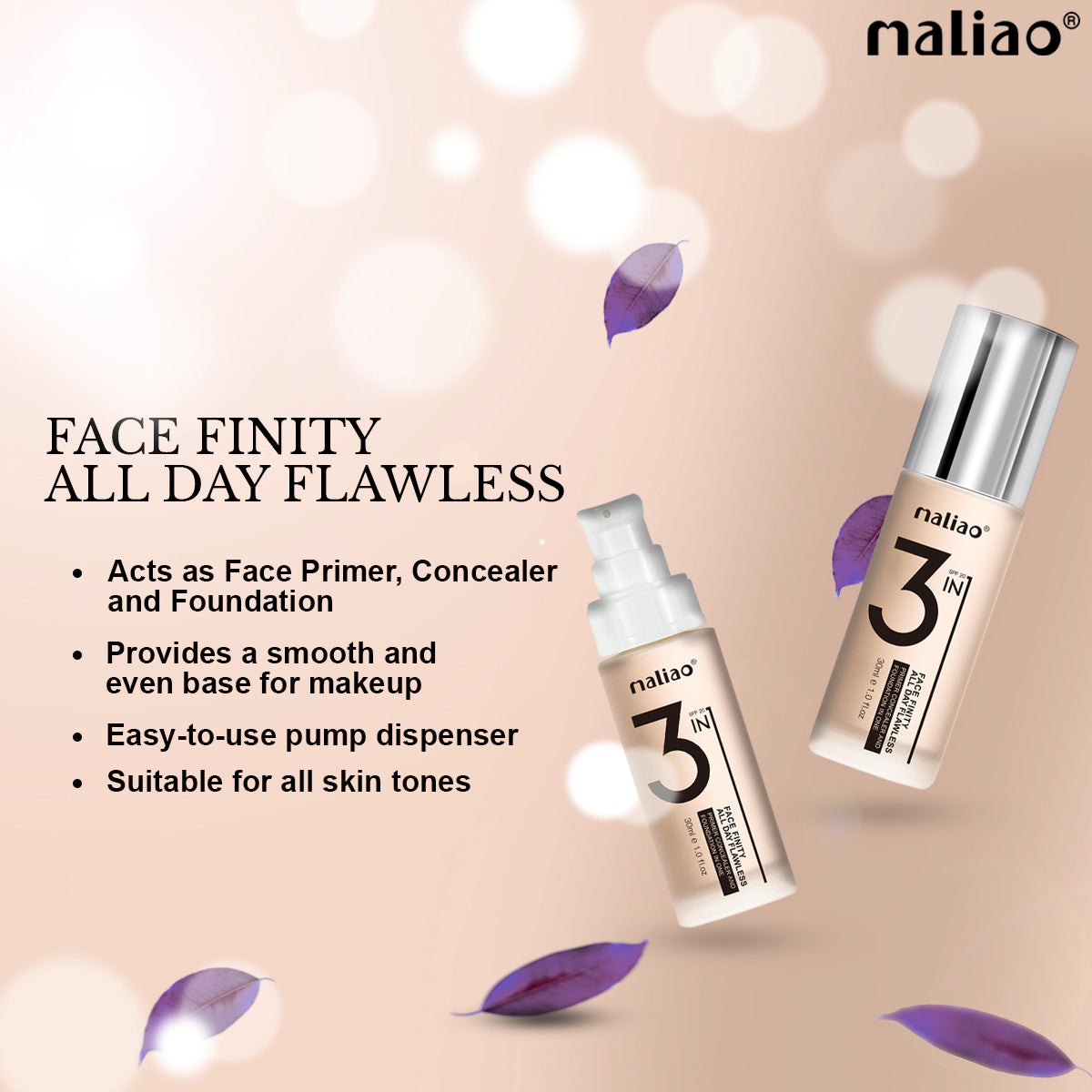 Maliao 3-in-1 Face Finity Primer, Concealer & Foundation